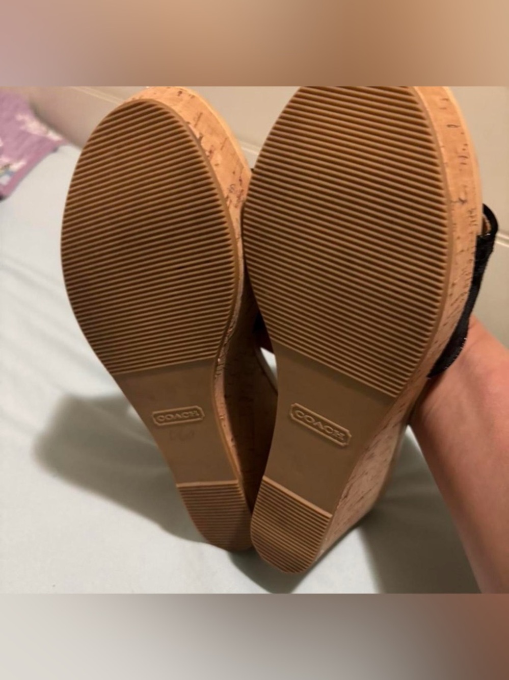 Coach Black Fabric Cork Wedge Slide Sandals - Picture 4 of 4